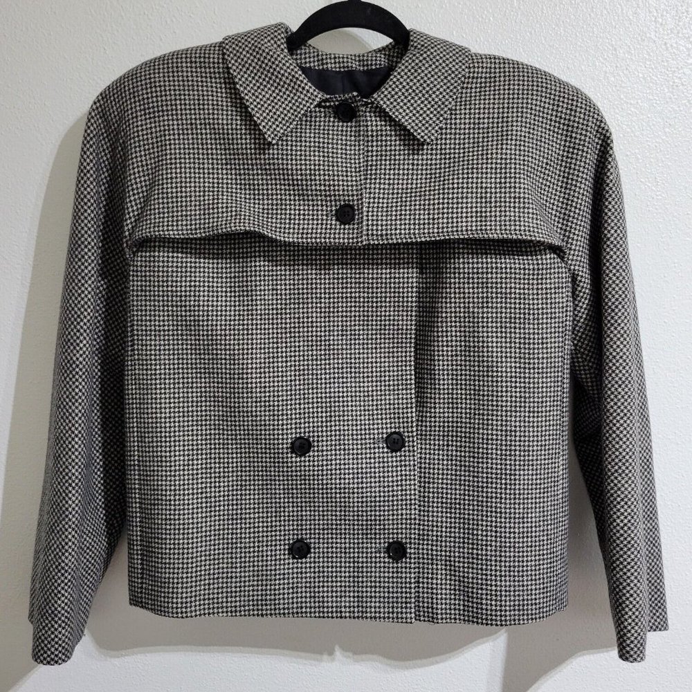 EUC, Women's Houndstooth Button Front Wool Blend Blazer w/Sewn in Shoulder Pads
